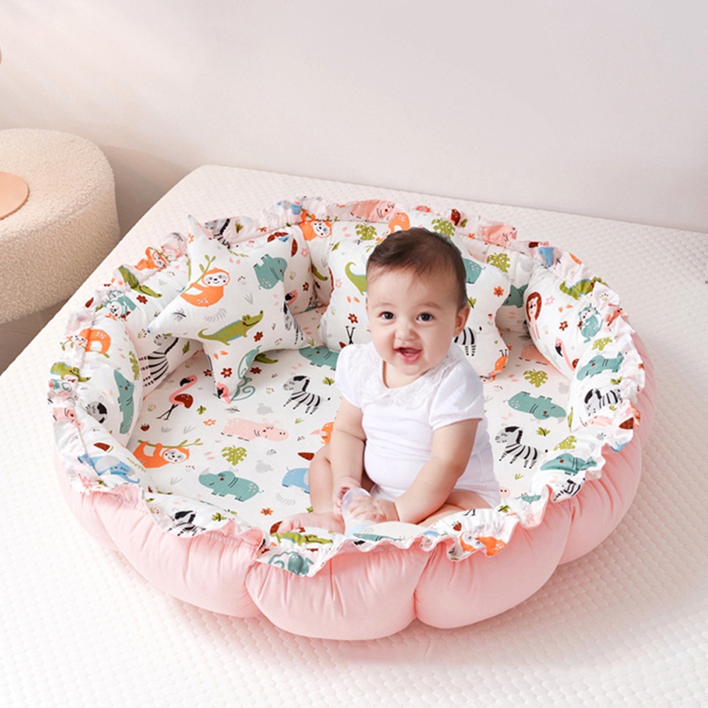 OEM ODM Multi-functional Soft Portable Adjustable 100% Cotton Play mat Newborn Lounger Round Baby Sleep Nest For Kids Co Sleeper
