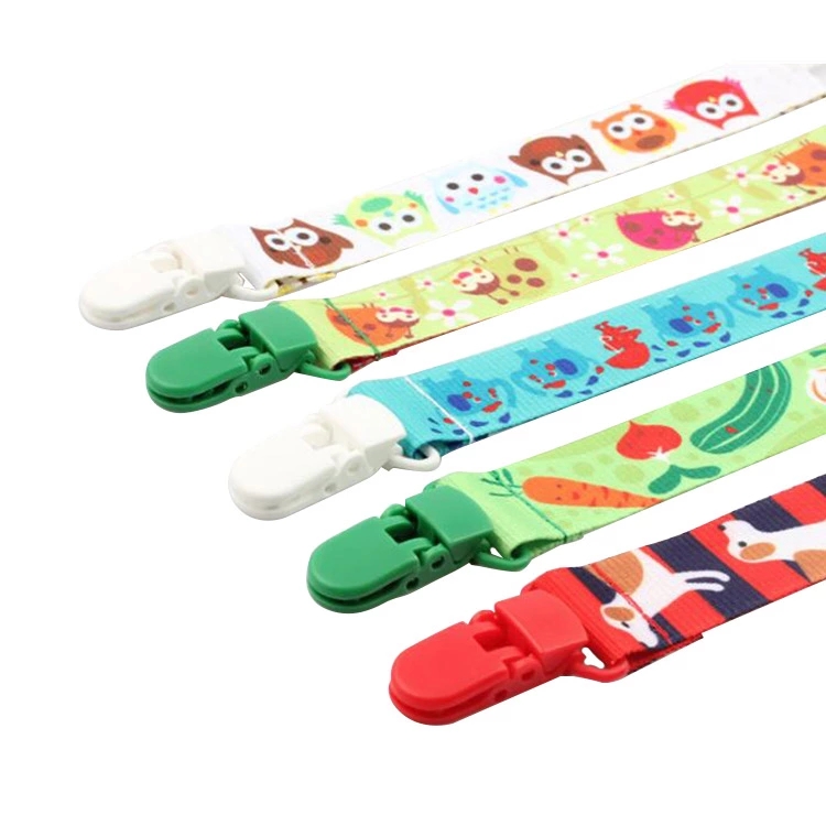Fabric Cartoon BPA Free Universal Fit Printed Baby Pacifier Clips For Pacifiers Teething