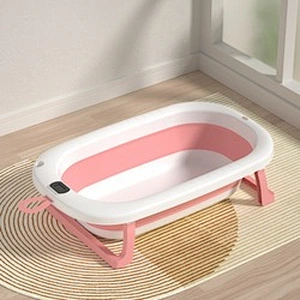 Durable Folding Plastic Collapsible New Born Baby Bathtub With Temperature Sensor Drain Hole