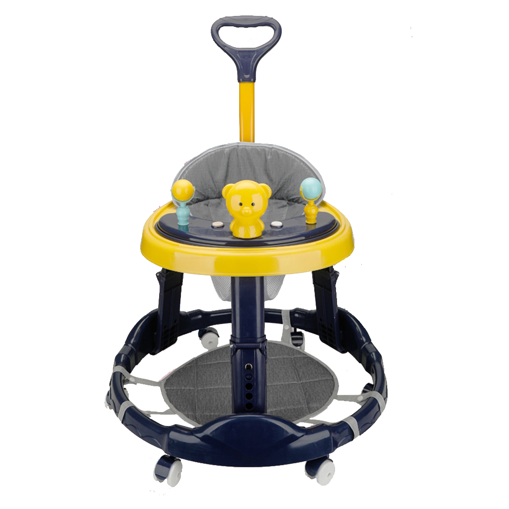 Foldable Plastic Removable handle Learning Training Activity baby walker with wheels seat toys Round pad and Music