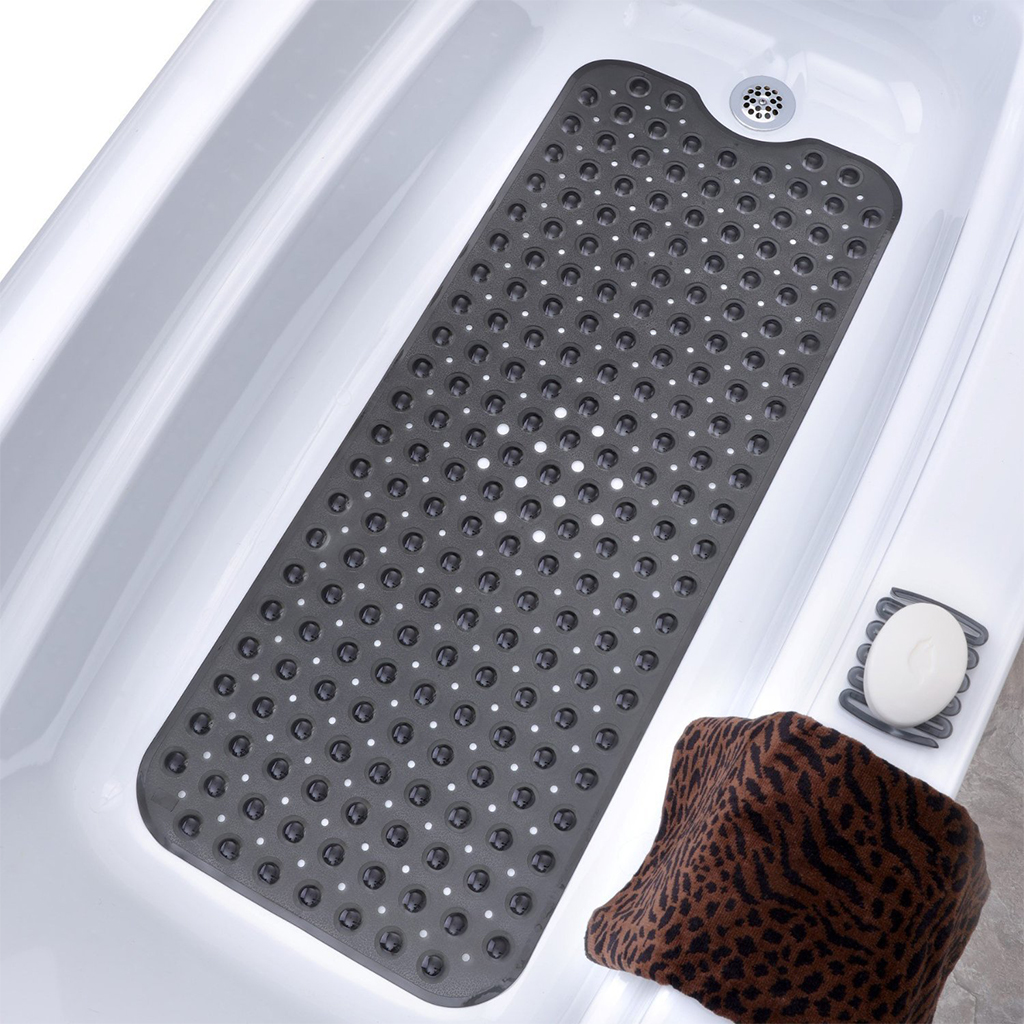 Machine Washable Extra Long plastic PVC Bathroom Shower Non-slip Bath Mat With Suction Cups Drain Holes