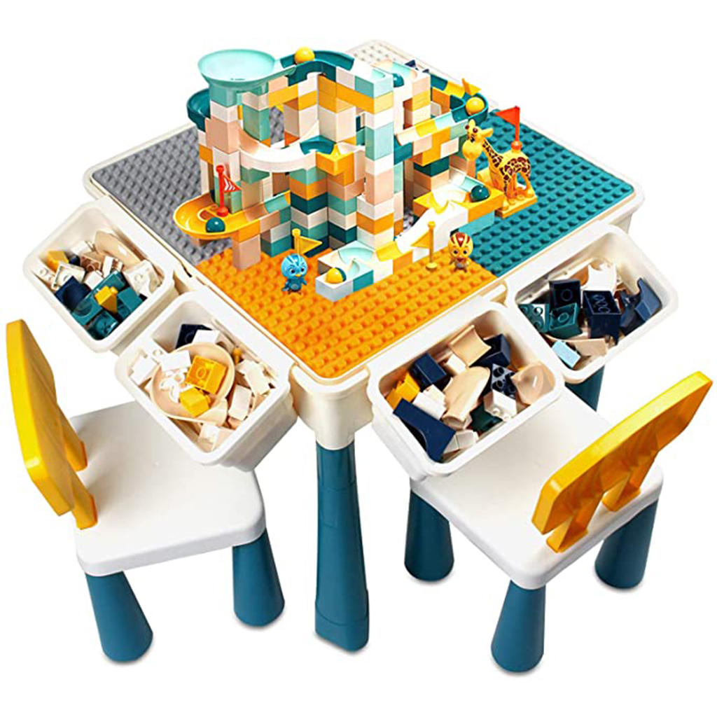 7-in-1 Versatile Kids Play Activity Table Set With Storage Box Plastic DIY Building Block For Toddler Playing Game