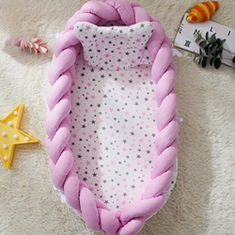 Handmade Braided Knit Detachable Bumper Soft 100% Cotton Breathable Fiberfill sleeper baby lounger nest bed for Crib Bassinet