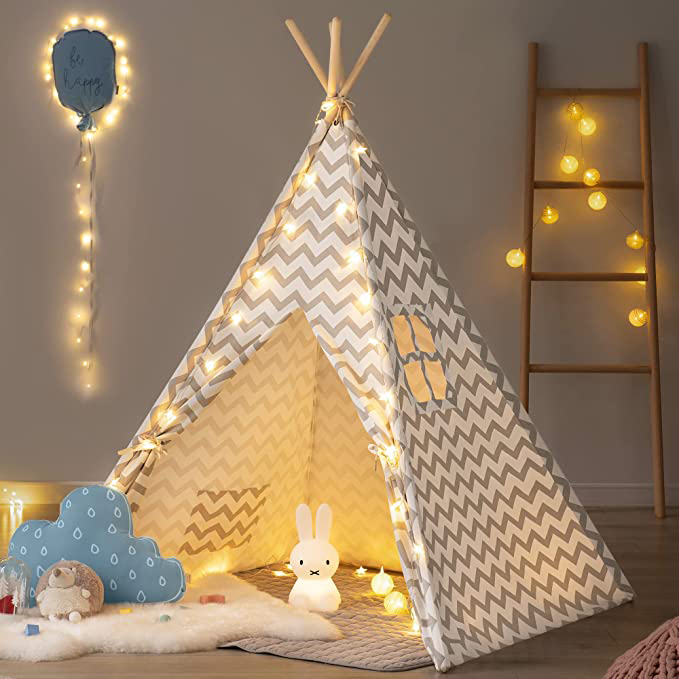 Portable Indoor Outdoor zigzag Heavy Cotton Canvas Teepee Kids Play Tent for Boy Girl