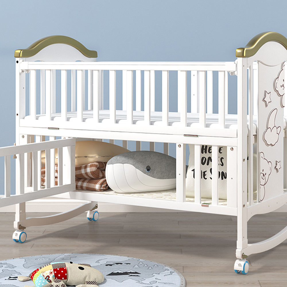 Wholesale Height Adjustable Convertible Rocking Baby Sleeper Baby Crib Modern Multifunction Solid Wood Wooden Baby Bed