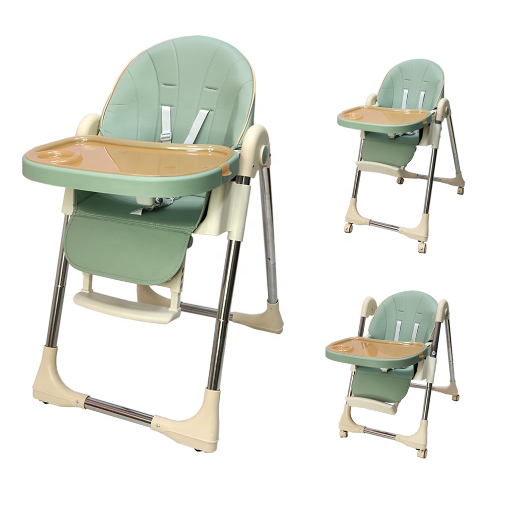 Adjustable Height Foldable Unique Portable Folding Plastic Kids Eating Dining Baby High Chair With Wheels For Children Feeding