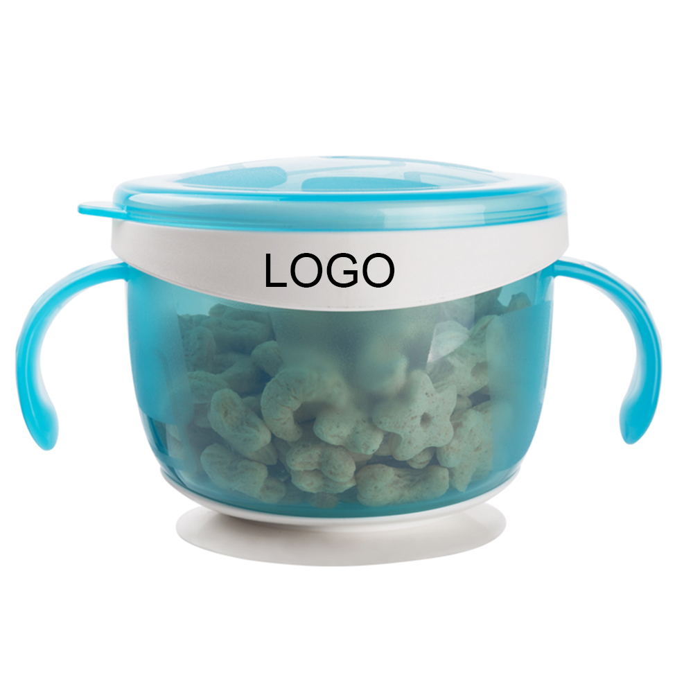 High quality promotional gift BPA free spill-proof toddler Snack Catcher,Double handle baby snack bowl with soft flaps lid