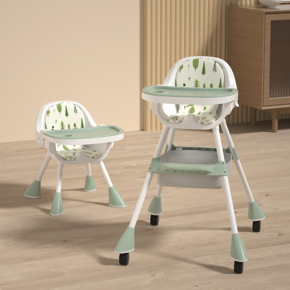 3 in 1 Multifunction Height Adjustable Dining Eating Baby High Feeding Chair With Wheel Cushion Table Plate