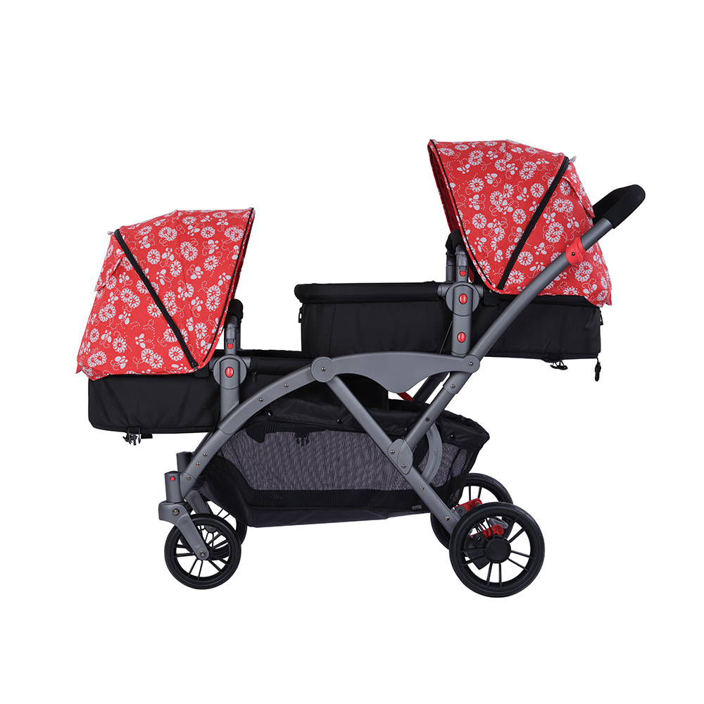 3 In 1 Multifunction Folding Lightweight Double Twins Baby Stroller With Tandem Seating With Adjustable Backrest Safety Harness