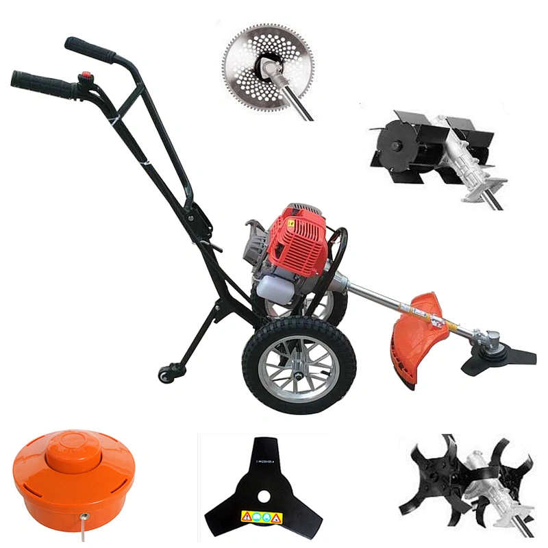 Portable operation Wheel Type Brush Cutter Gasoline Manual Grass Cutting Machine