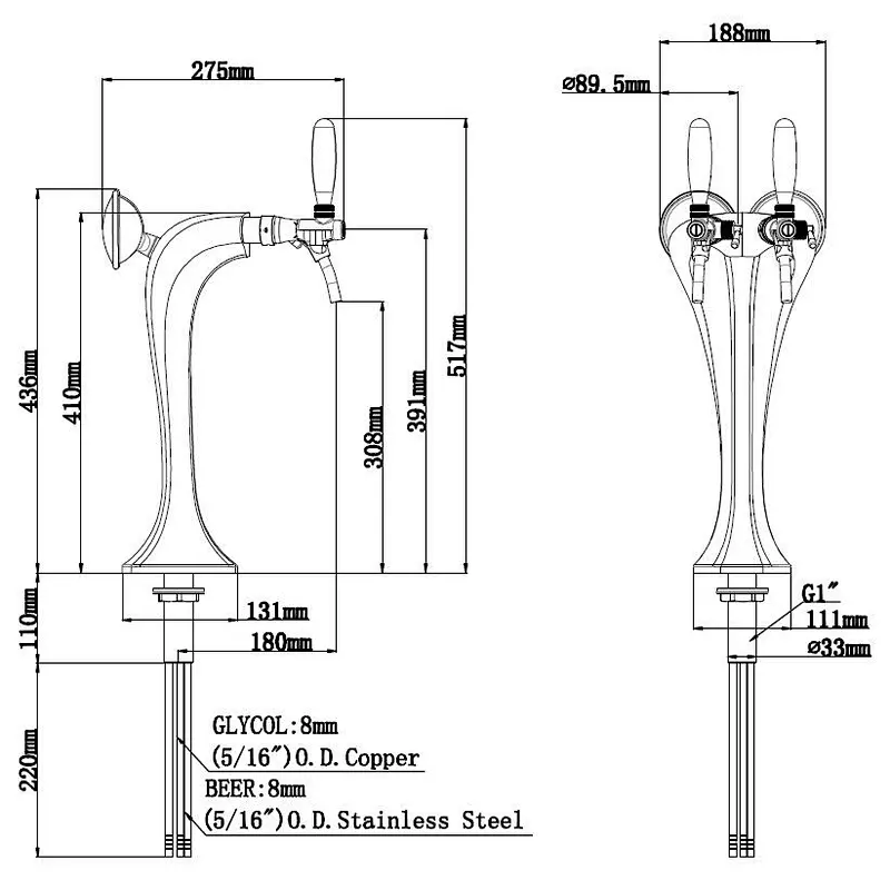 TALOS Cobra Tap Tower PVD 2-way Dispensing Tower Draft Beer Tower