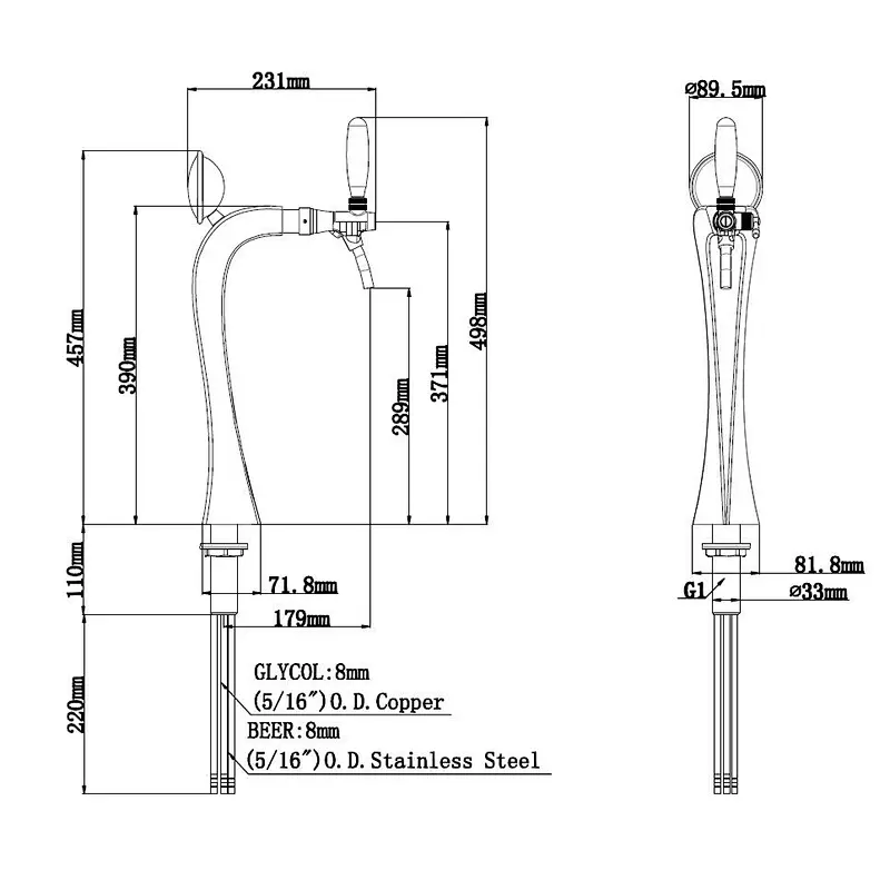 TALOS Brage Tap Tower PVD 1-way Dispensing Tower Draft Beer Tower