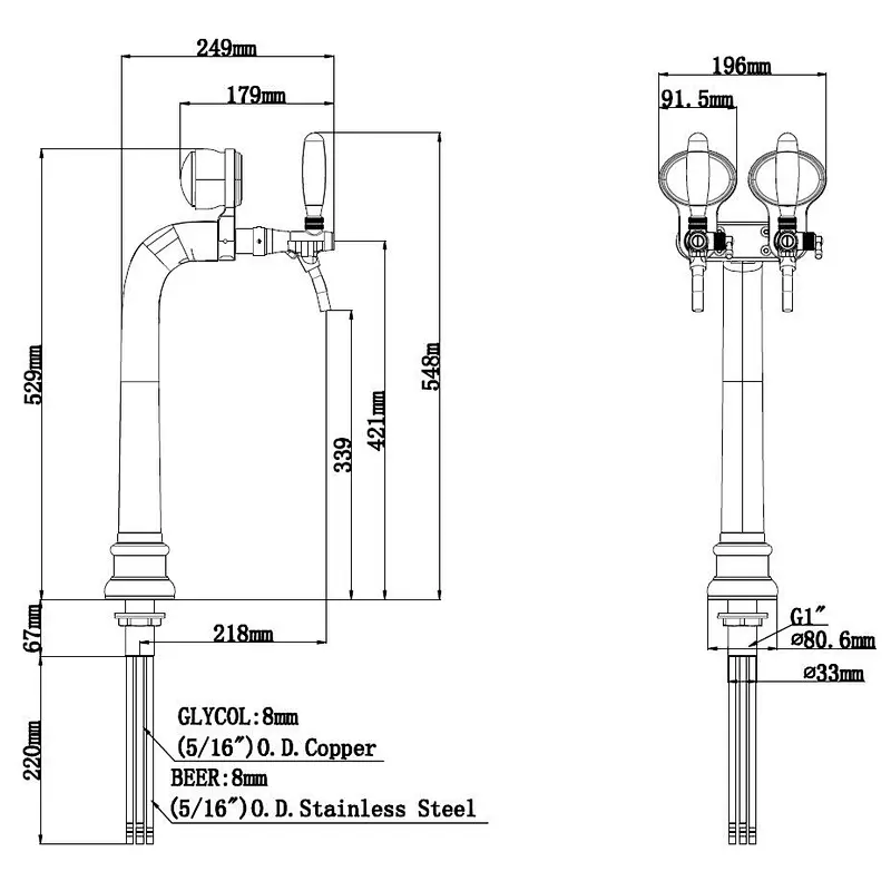 TALOS Elbow Tap Tower PVD 2-way Dispensing Tower Draft Beer Tower