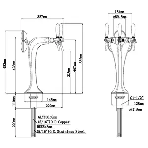 TALOS Cobra Tap Tower PVD 3-way Dispensing Tower Draft Beer Tower