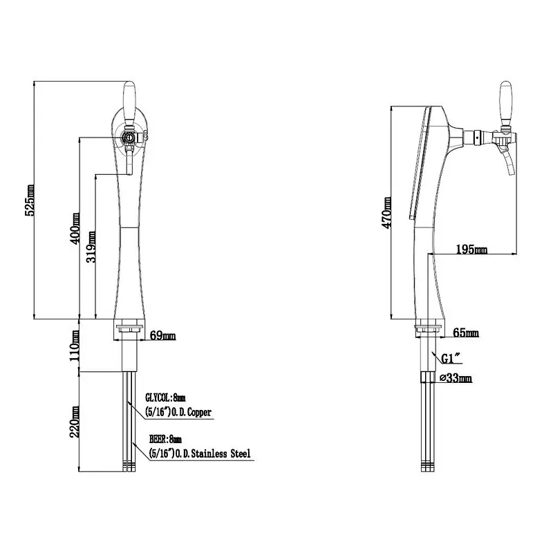 TALOS Venus Tap Tower Chrome 1-way Dispensing Tower Draft Beer Tower