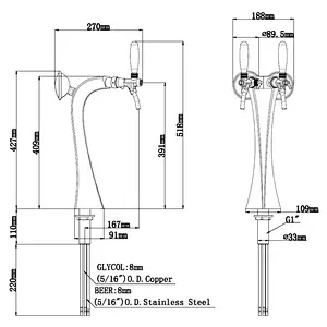 TALOS Brage Tap Tower Chrome 2-way Dispensing Tower Draft Beer Tower