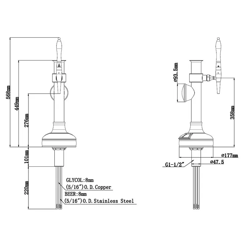 TALOS Mash Tun Tap Tower Red Bronze LED 1-way Dispensing Tower Draft Beer Tower