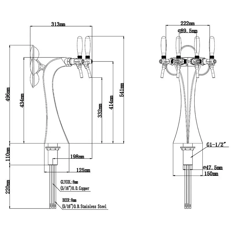 TALOS Brage Tap Tower PVD 4-way Dispensing Tower Draft Beer Tower