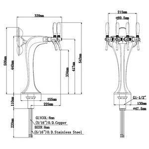 TALOS Cobra Tap Tower Chrome 4-way Dispensing Tower Draft Beer Tower