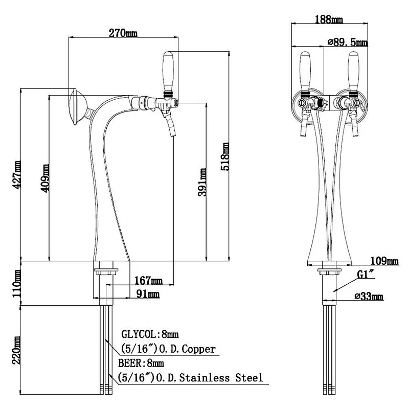 TALOS Brage Tap Tower PVD 2-way Dispensing Tower Draft Beer Tower