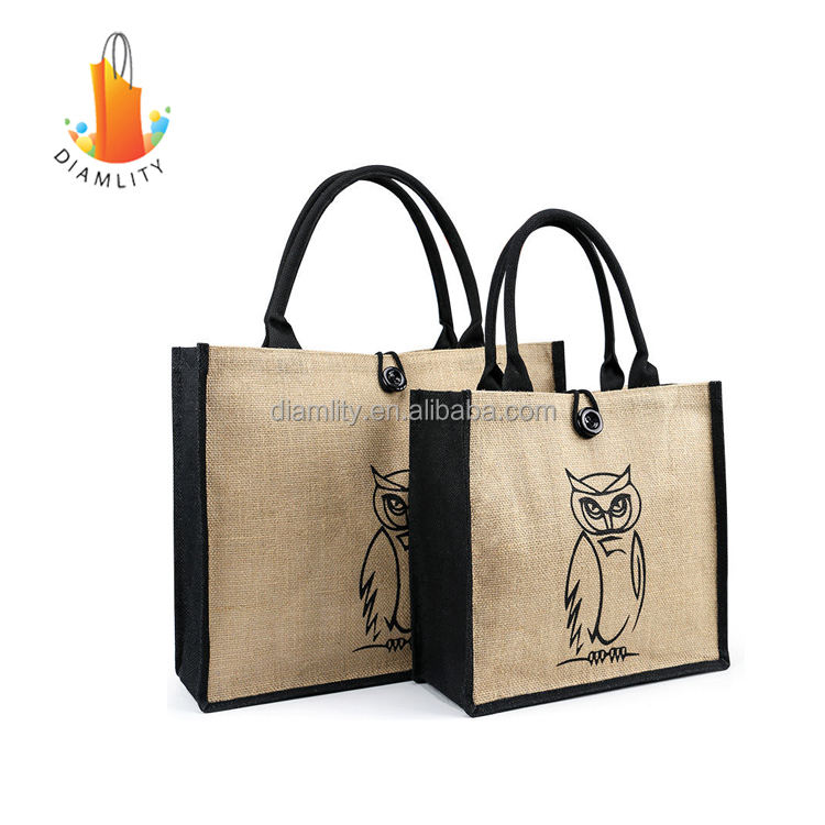 Wholesale Promotion Jute Grocery Shopping Burlap Beach Tote Bag With Handles