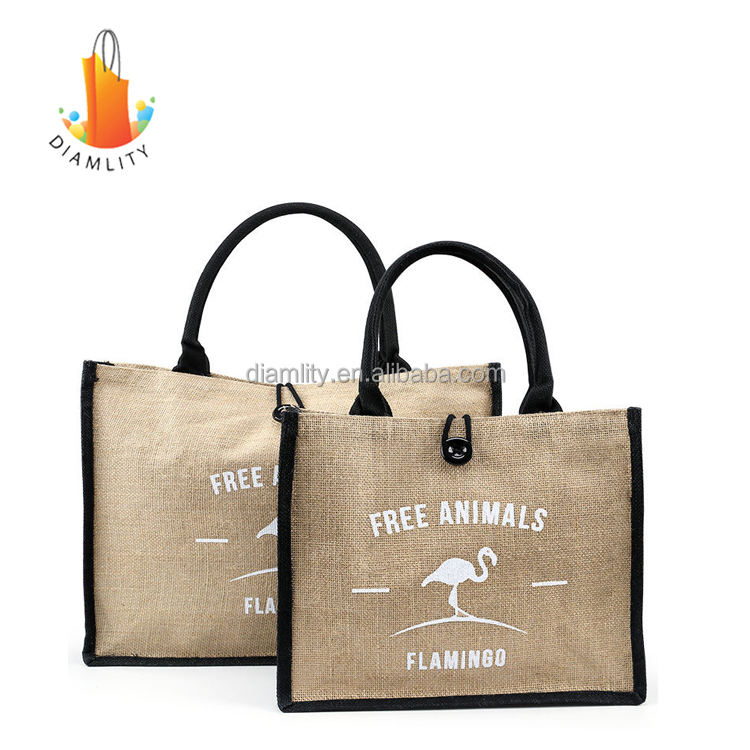 Wholesale Promotion Jute Grocery Shopping Burlap Beach Tote Bag With Handles