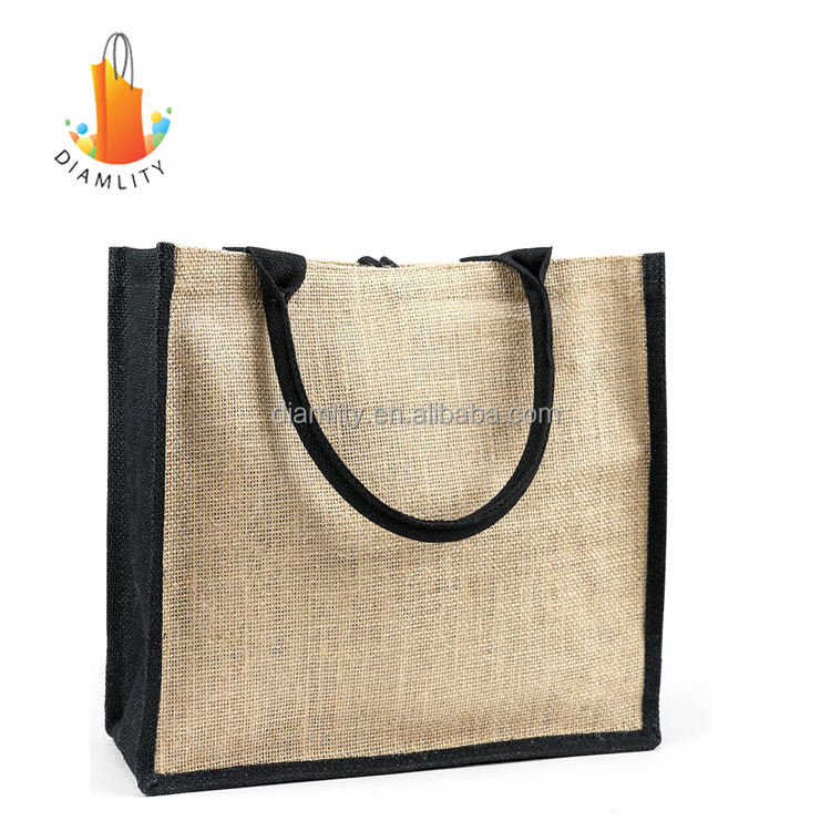 Wholesale Promotion Jute Grocery Shopping Burlap Beach Tote Bag With Handles