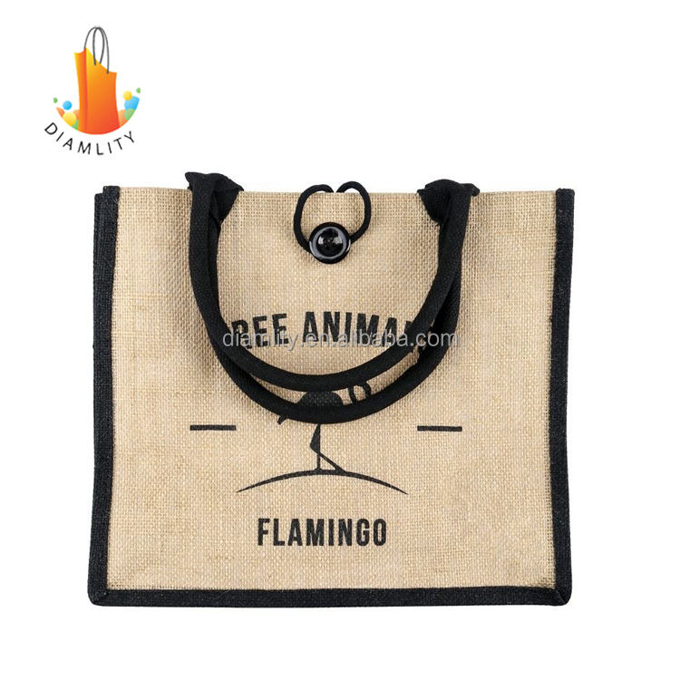 Wholesale Promotion Jute Grocery Shopping Burlap Beach Tote Bag With Handles