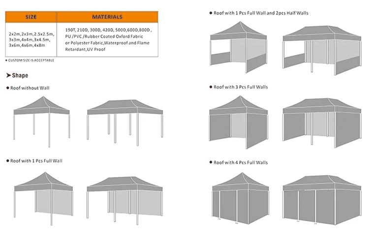 shape of custom pop up canopy 10x10