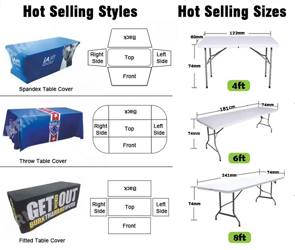 styles of custom logo tablecloths for trade shows