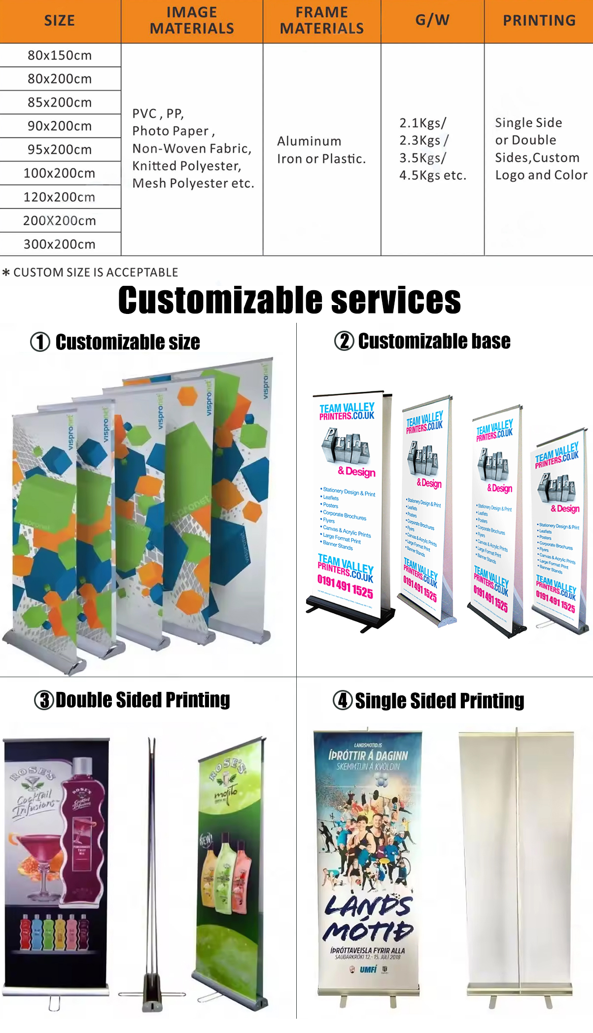 size of personalized retractable banners