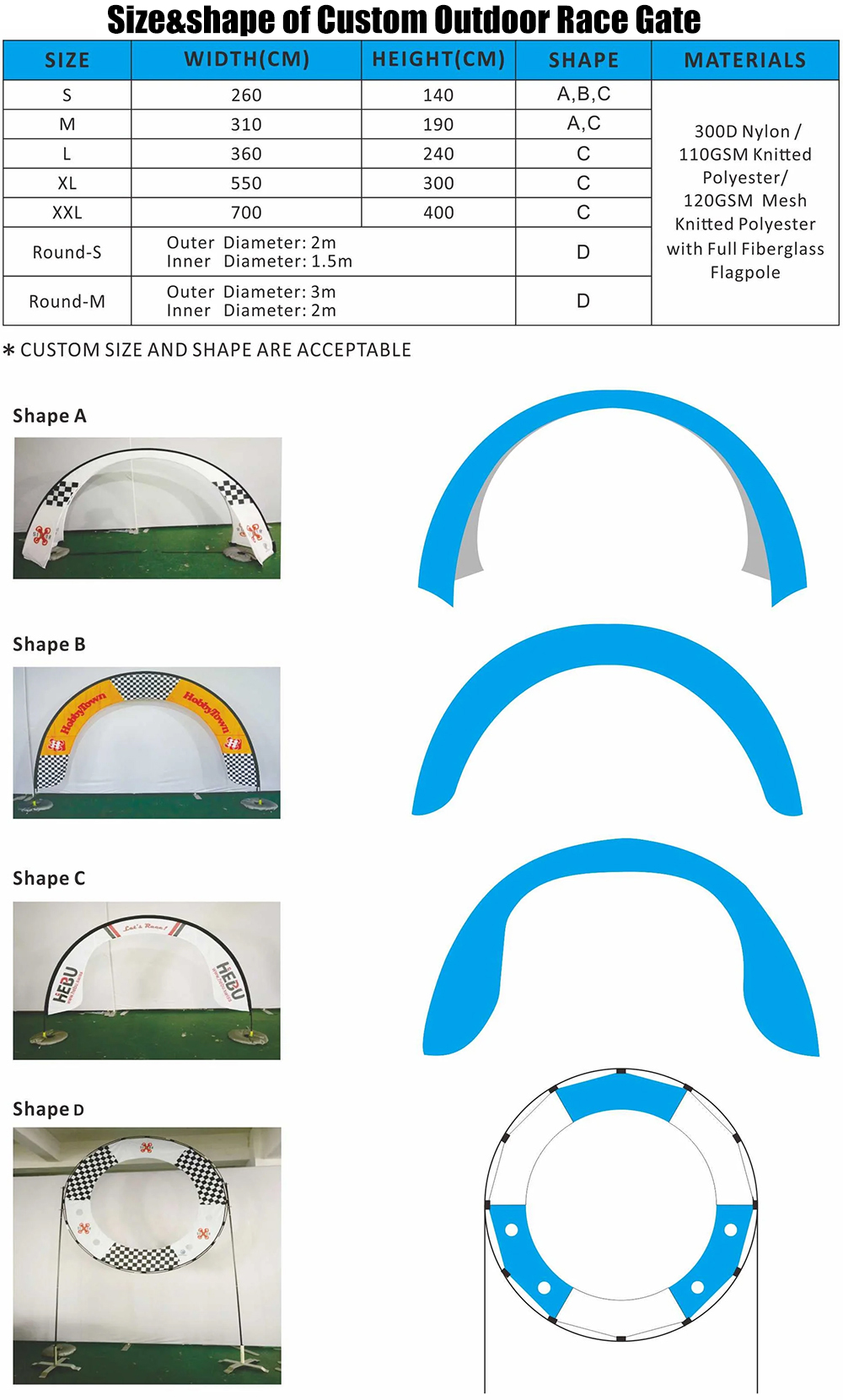 Size&shape of Custom Race Gate
