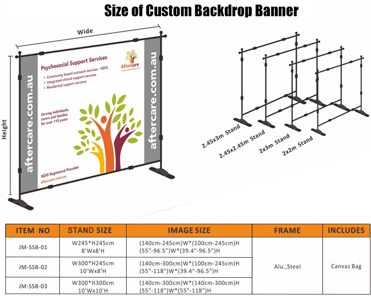 Size of fabric banner backdrop