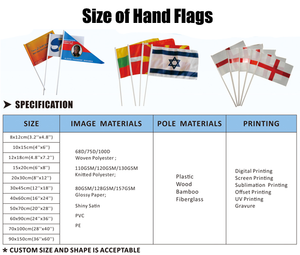 size of small hand held flags