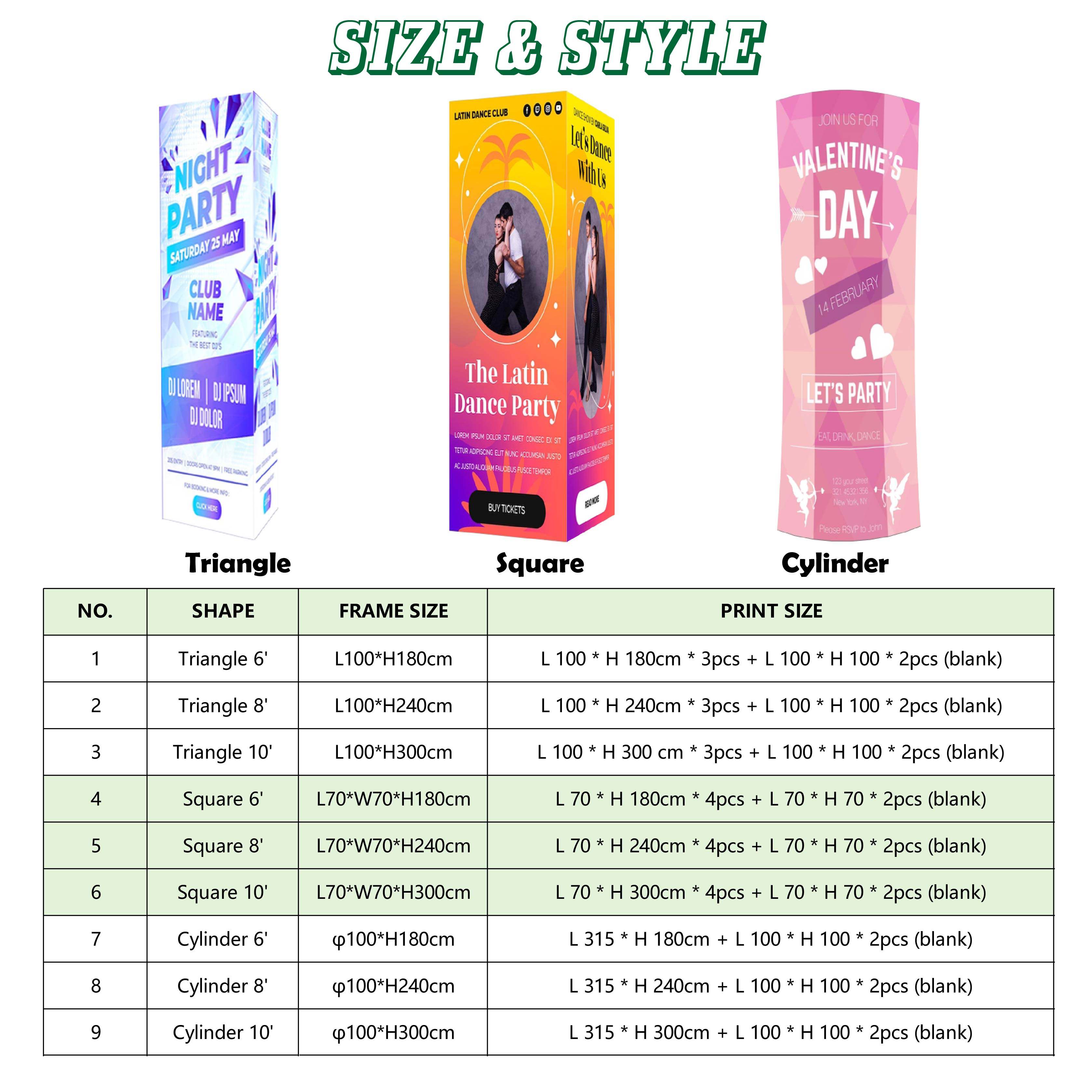 size&style of standing light box