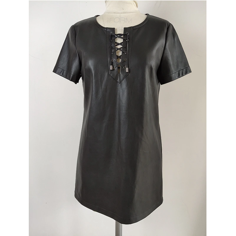 Women PU Leather Black Tops