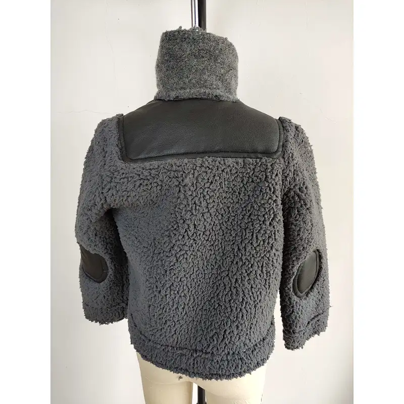 Girls warmth PU mixed faux fur coat