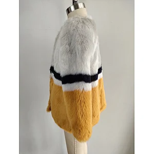 Ladies O Neck Collar Faux fur Coat