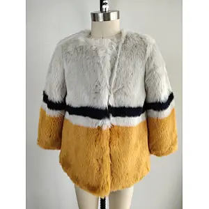 Ladies O Neck Collar Faux fur Coat