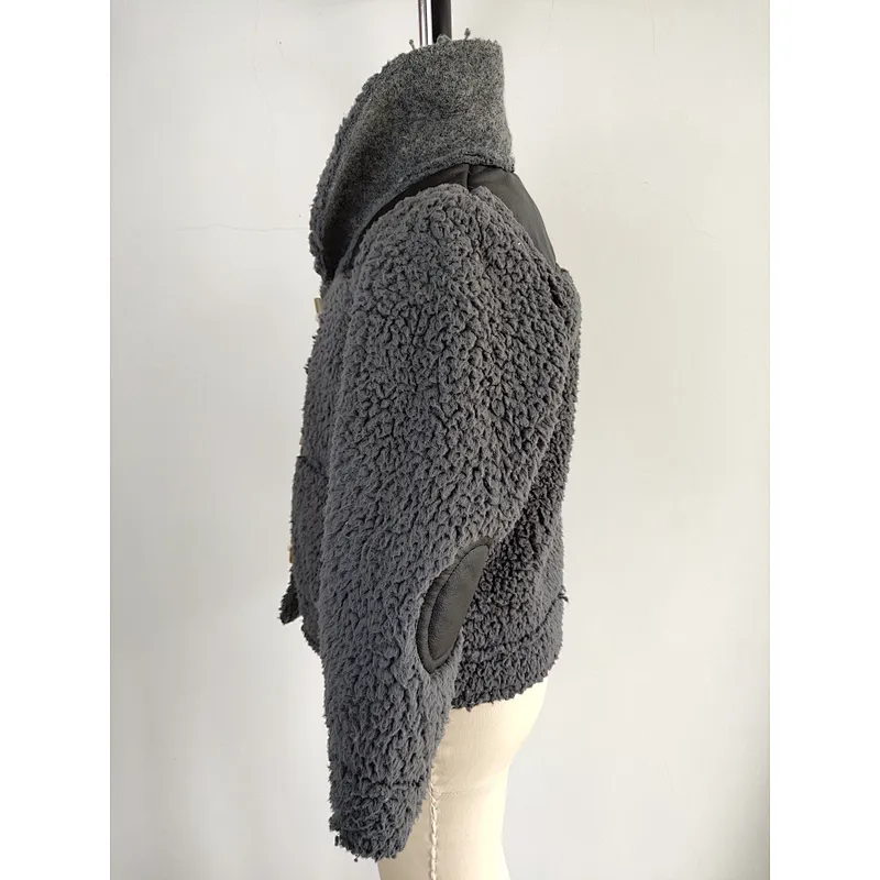 Girls warmth PU mixed faux fur coat