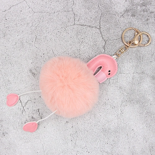 Hawaiian Party Gift Faux Fur Ball Fashion Flamingo Keychain