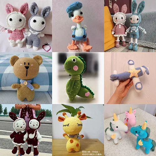Hand crochet knitting wool doll baby long eared rabbit giraffe lovers stuffed toys