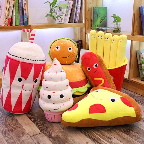 Treasure fast food snack pillow homestay gift Plush hamburger French fries ice cream milk tea plush toy  ICTI BSCI ISO Kmart FAMA Audit Factory Company manufacturer qualification