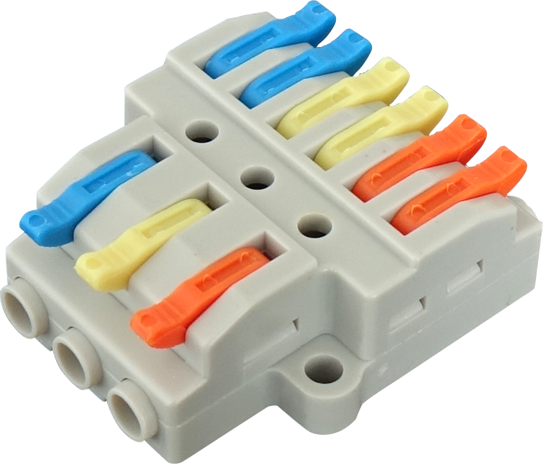 6 port,compact splicing connector,3 wire in 6 wire out,tools free wire connector