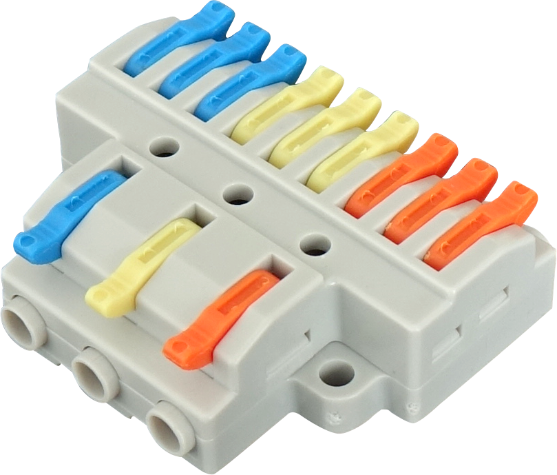 push-in wire connector,9 port,3 in 9 out,wire to wire connector 9 port compact splicing connector