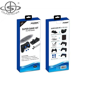 5 in 1 Gaming Accessories for PS4 Super Game Kit Charger Headset Vertical Stand Silicone Case