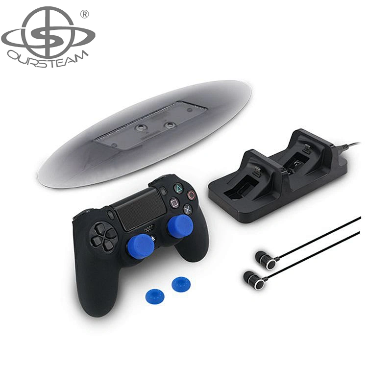 5 in 1 Gaming Accessories for PS4 Super Game Kit Charger Headset Vertical Stand Silicone Case