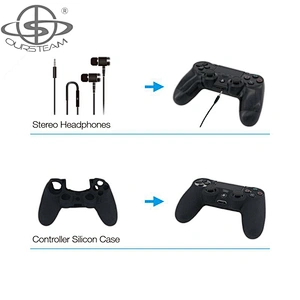 5 in 1 Gaming Accessories for PS4 Super Game Kit Charger Headset Vertical Stand Silicone Case