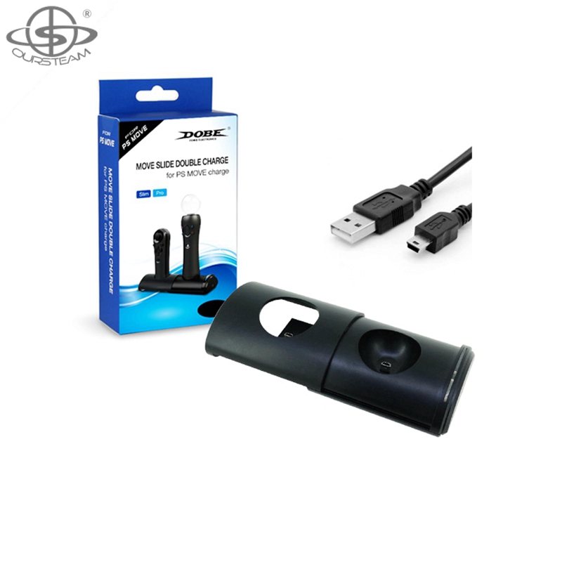 Retractable for PS MOVE Controller Dual Charging Dock with Cable