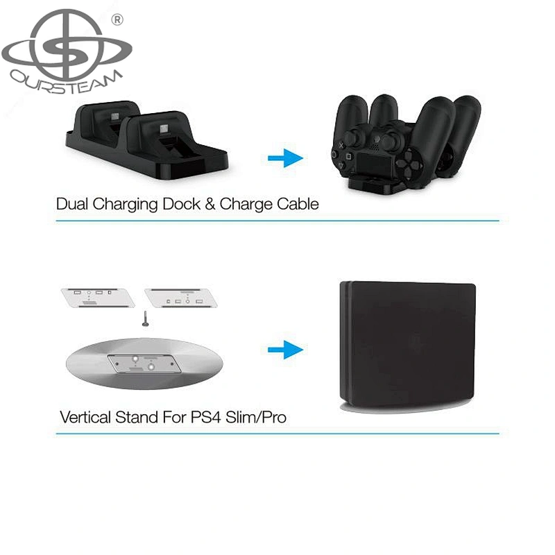 5 in 1 Gaming Accessories for PS4 Super Game Kit Charger Headset Vertical Stand Silicone Case